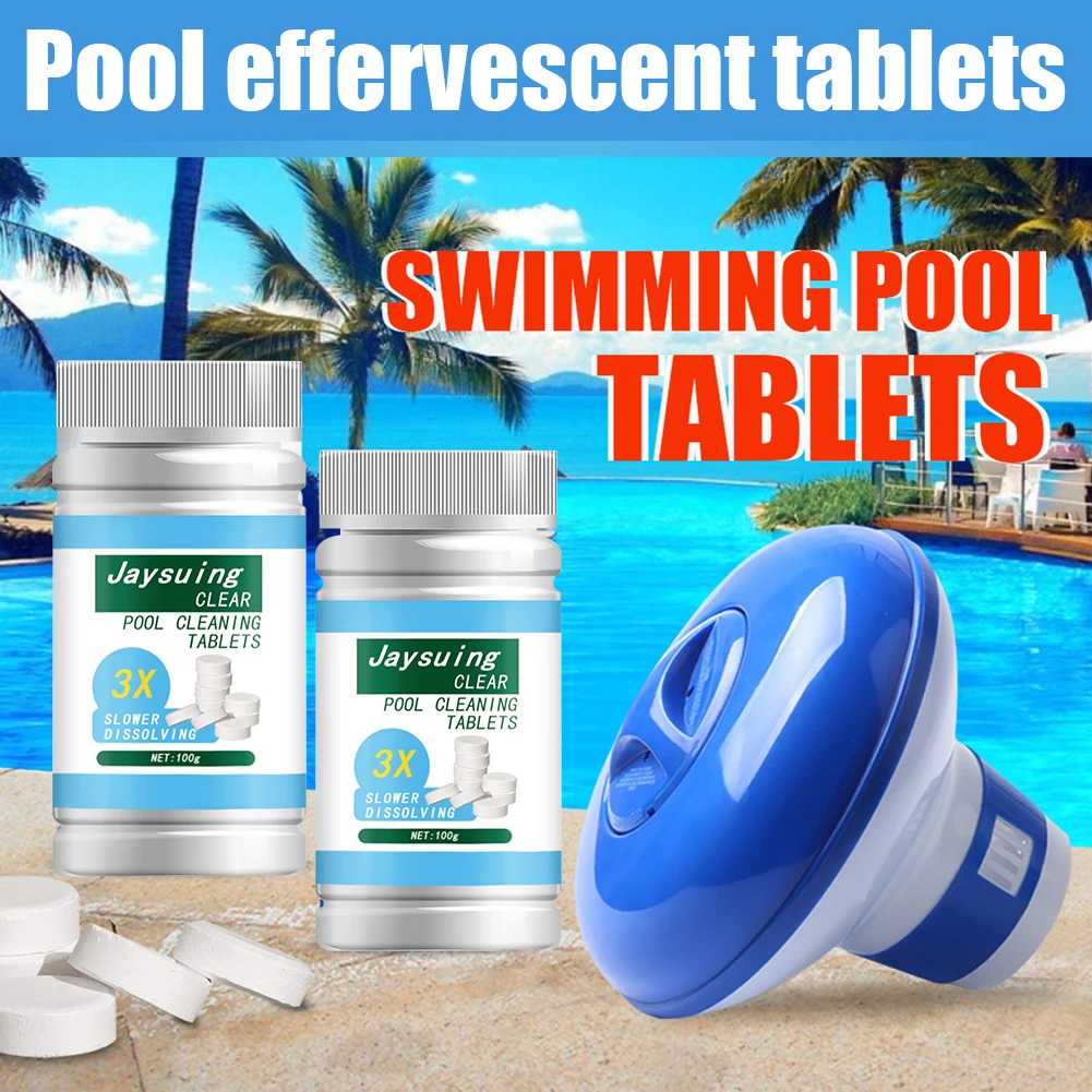 Tableta de cloro efervescente para limpieza de piscinas, pastillas de cloro de disolución rápida, herramientas de limpieza de piscinas, 100 piezas por botella