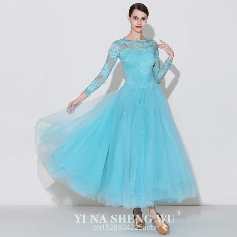 

Blue Lace Ballroom Dance Competition Dresses Waltz Dress Standard Performance Costumes Women High Grade Evening Party Outfits