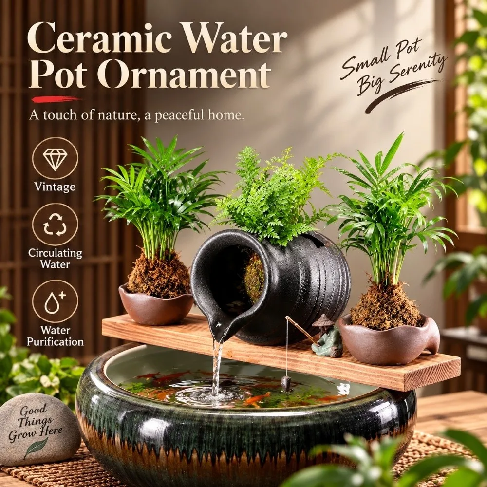 Bonsai Vintage Ceramic Water Pot Ornament Durable Mini Ceramic Jar Water Purification Aeration Garden Water Feature Aquarium