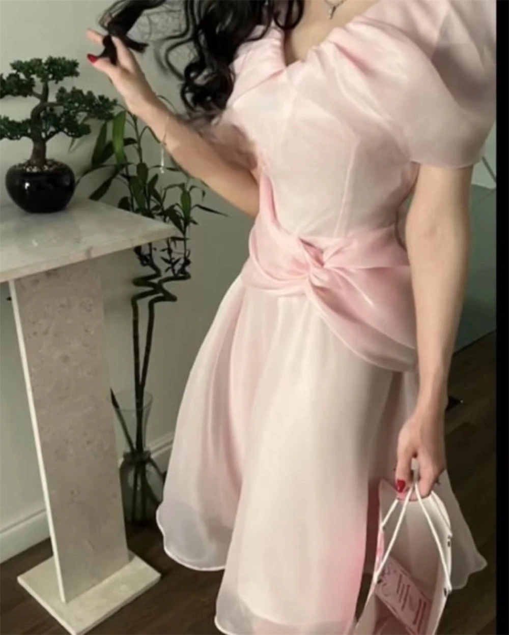 Customized Evening Dress Exquisite V-Neck Off the Shoulder Party Dress Chiffon Sleeveless A-Line Tea Length Homecoming Dress