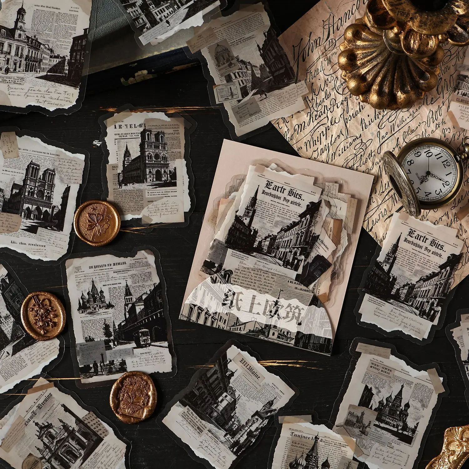 سلسلة مسرح الكولاج خمر فراشة زهرة بناء المشهد PET ملصق الإبداعية DIY مجلة المواد القرطاسية الكولاج #3