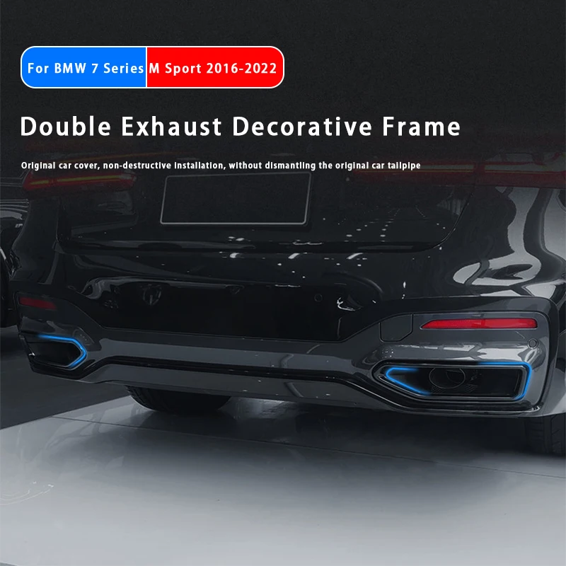 Stainless Steel Tail Throat Pipe Modified Cover Trim Car Exhaust Tail Pipes Decoration Frame For BMW 7 Series M Sport 2016-2022