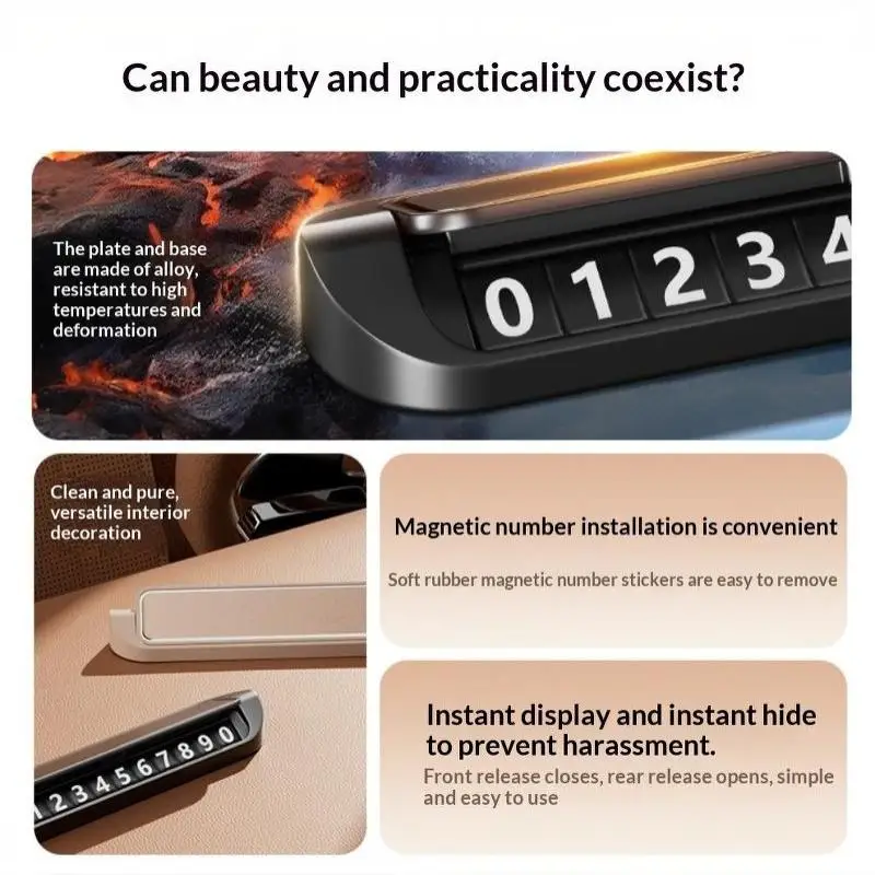 1Pcs Versatile Interior Decorations Hidden Mobile Phone Number Plates For Cars High-end Alloy Temporary Parking Signs