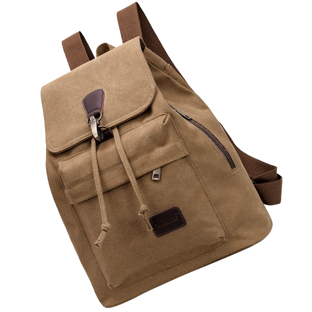 

Canvas Backpack Large Capacity Retro Schoolbags Khaki Travel Durable Adjustable Shoulder Outdoor Student Bookbag
