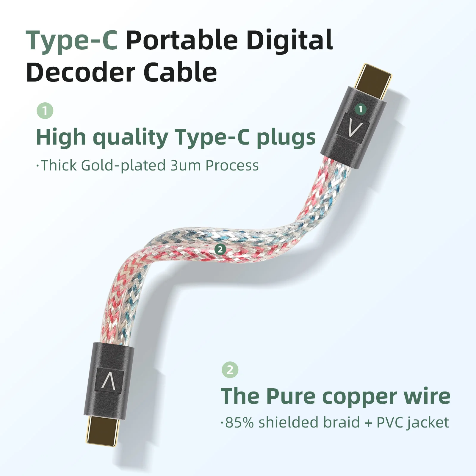 OKCSC C5T Type-C to Type-C OTG Decoding Cable USB C to USB C Portable Decoding Amp Adapter Cable Single Crystal Copper/Silver