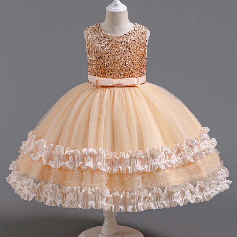 Elegante vestido de lantejoulas para meninas, vestido princesa para adolescentes, crianças, crianças, bebê, casamento, festa de Natal, 3-15years