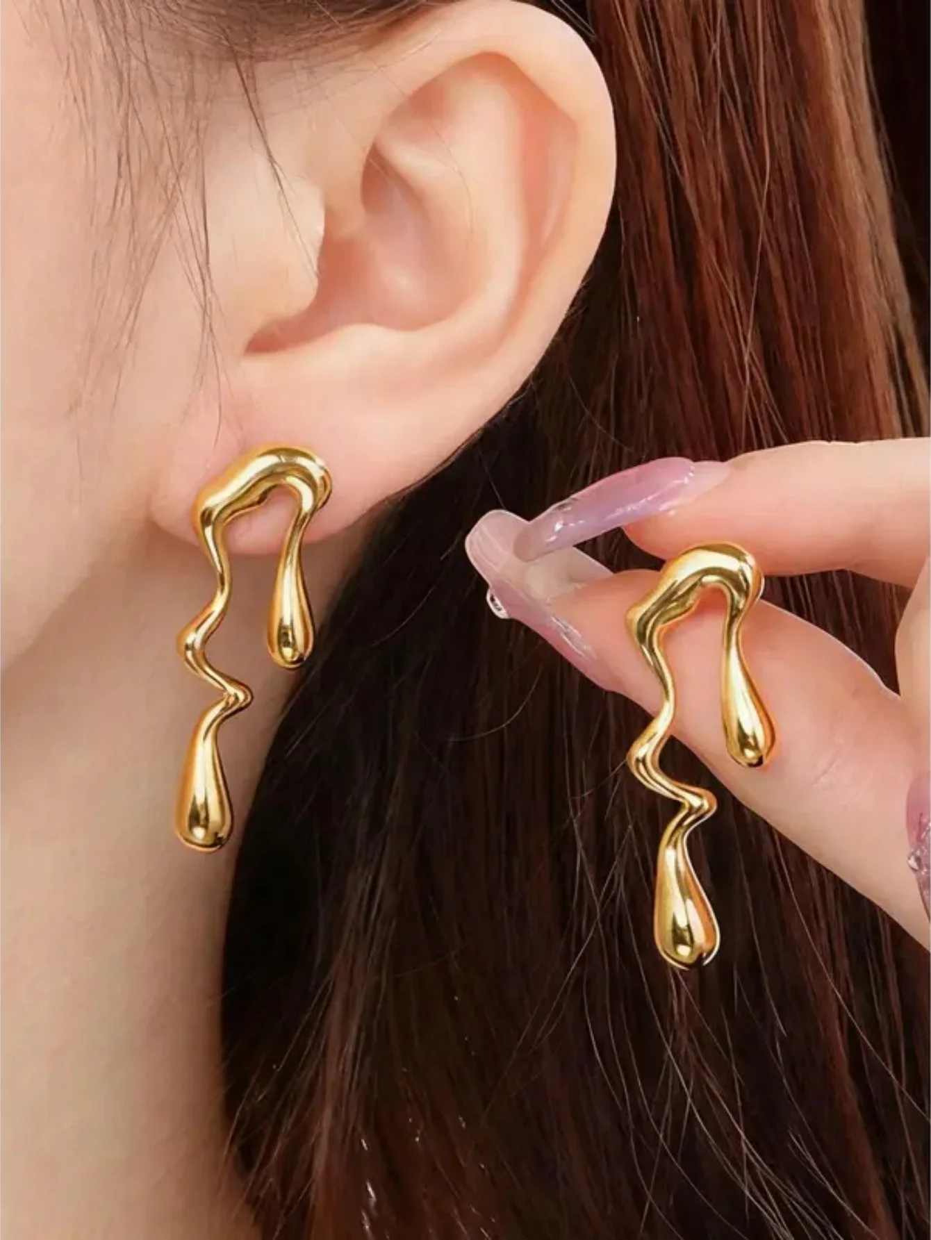 Abstract Liquid Drop Earrings, Gold/Silver Plated Irregular Melting Metal Drop Earrings for Women