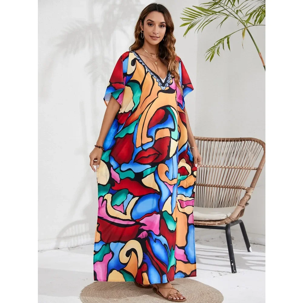 Abbigliamento donna stampa covers-ups Beach Coverup Vacation Beach Dress Bikini Sunbrella Outer Shirt abiti Vestido Trend oversize