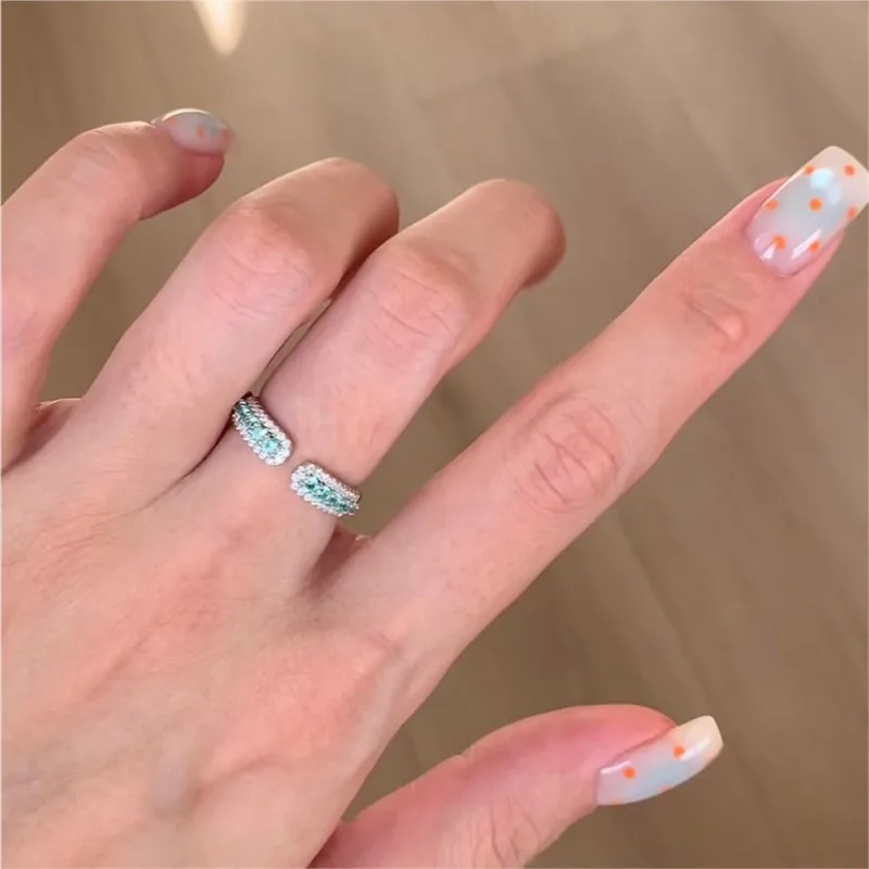 Sam Panda 925 Sterling Silve Mint Green Diamond Ring For Women Fashion Versatile Temperament Sparkling Gift Jewelry New Trendy