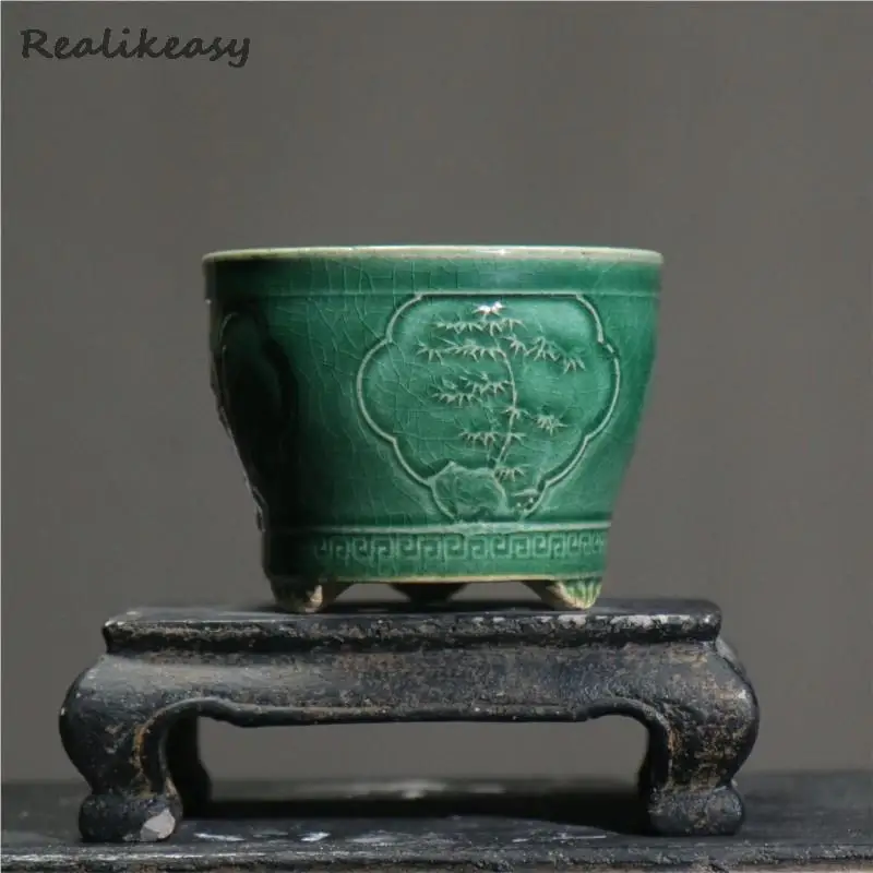 Chinese Style Home Purple Sand Flower Pots Bonsai Pot Desktop Potted Handmade Glazed Ceramic Flowerpot Succulent Flowerpot LC326