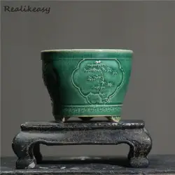 Chinese Style Home Purple Sand Flower Pots Bonsai Pot Desktop Potted Handmade Glazed Ceramic Flowerpot Succulent Flowerpot LC326
