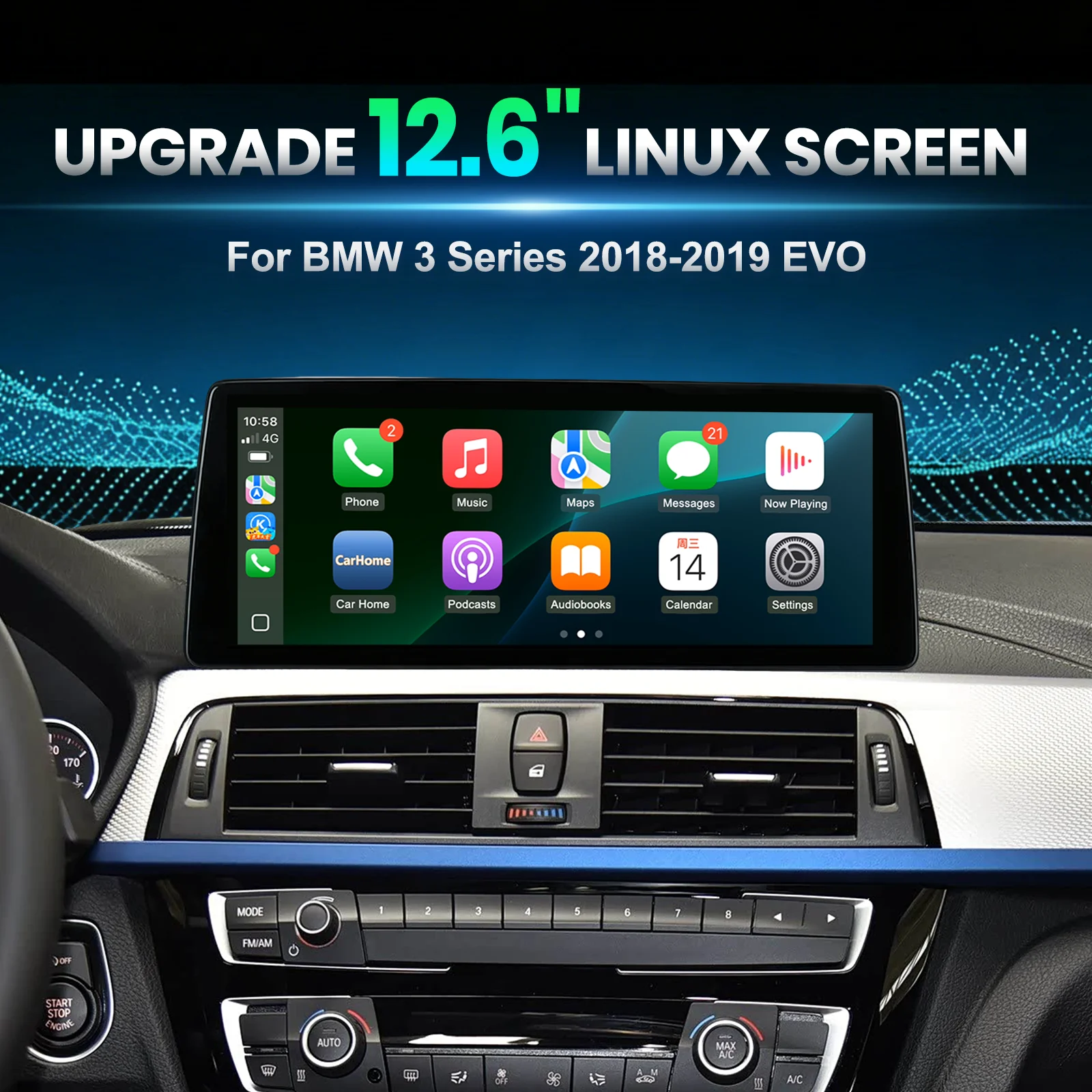 12.6 Inch Linux Car Screen Wireless CarPlay Android Auto For BMW 3 Series F30 2018-2019 EVO System Car Multimedia Navigation