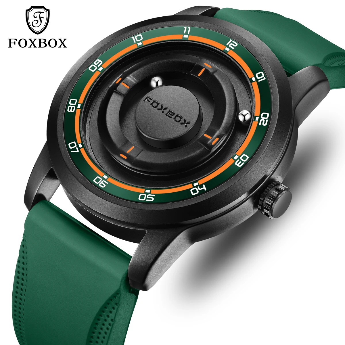 FOXBOX 2026 Sports Men's watches Creative quartz Floating Magnetic Pointer Ball Bearing Silicone Strap watches for men reloj+BOX