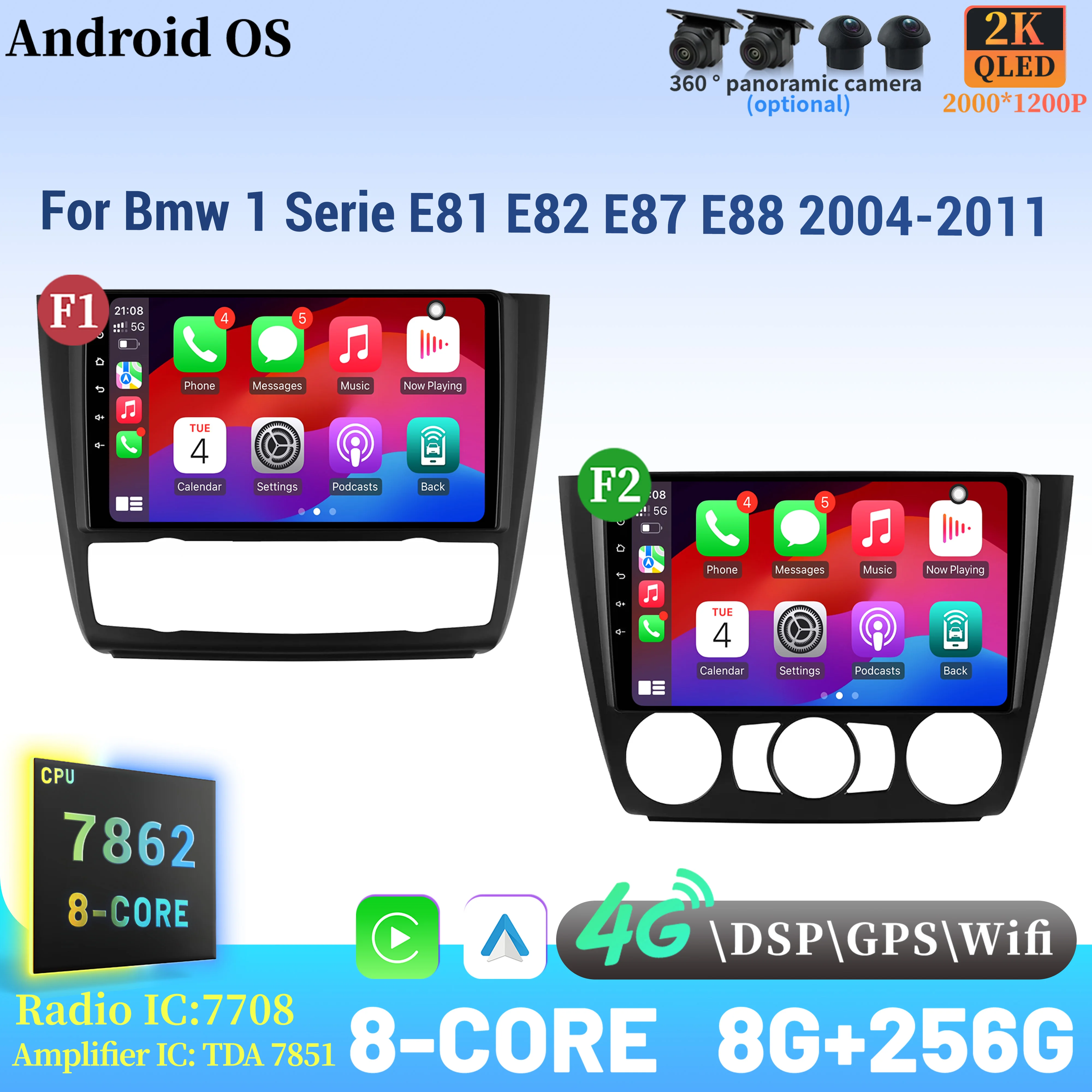 

Car Radio Android 14 For Bmw 1 Serie E81 E82 E87 E88 2004-2011 Navigation Multimedia Wireless BT Carplay Touch 2K QLED Screen