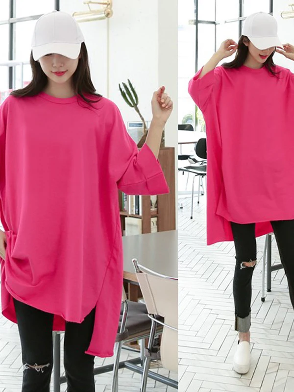 تي شيرت صيفي أمريكي ريترو فضفاض متوسط ​​الطول بأكمام قصيرة تي شيرت نسائي من القطن الخالص تي شيرت عصري وأنيق بنمط أوروبي نصف كم