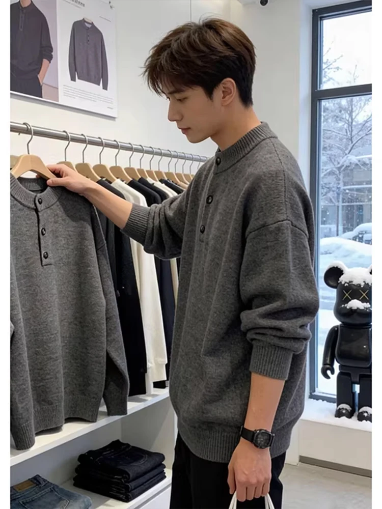 

Мужской вязаный свитер Deep ey в стиле ретро, американский базовый слой, для подростков и молодежи, мягкий, удобный, свободного кроя