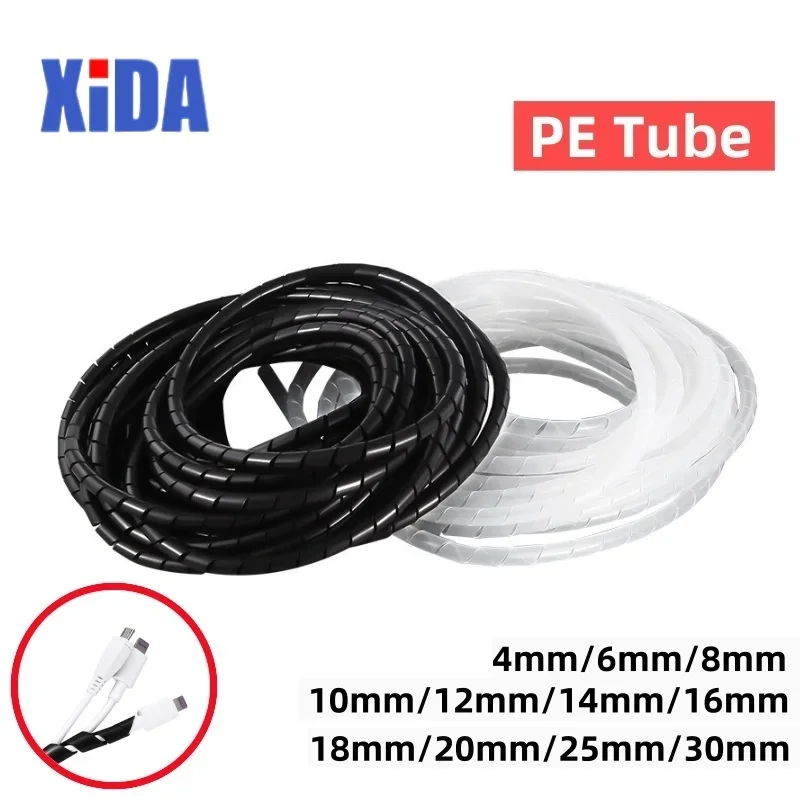 Cable Sleeve Winding Pipe Spiral Wrapping Transparent/Black Wire Organizer Sheath Tube 4-30MM Plastic Tape Management Protector