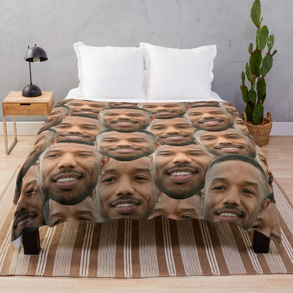 Michael B Jordan heads Throw Blanket warm winter Cute Plaid Blankets