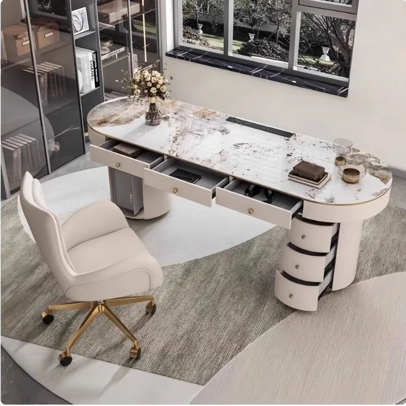 

HT Modern sintered stone desk beauty consultation reception table and chair set - trendy office computer desk
