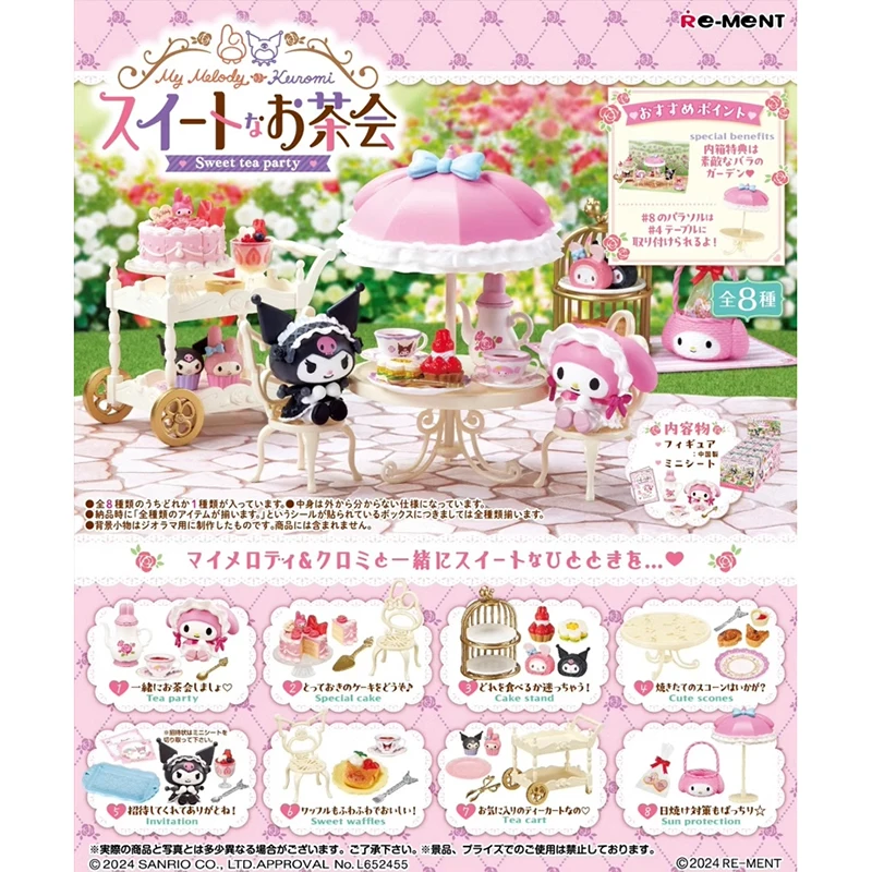 

8pcs/set Genuine Re-Ment Sanrio Kuromi and My Melody Dessert Tea Party Afternoon Tea Anime Action Figure Model Toys Gift