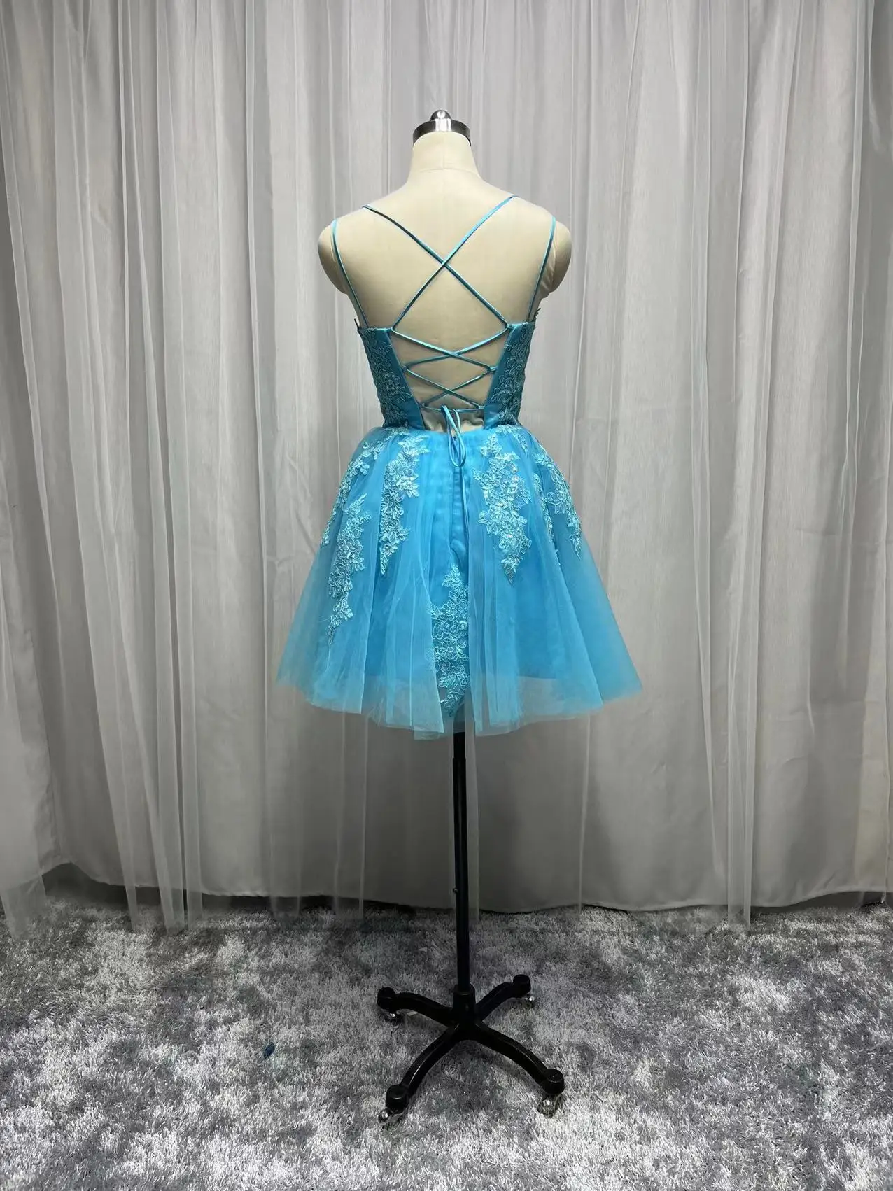 2022 Plus Größe Kurze Party Kleid mit Spitze Appliques Spaghetti-trägern Maß Homecoming Dance Kleider Real Photo Abendkleid