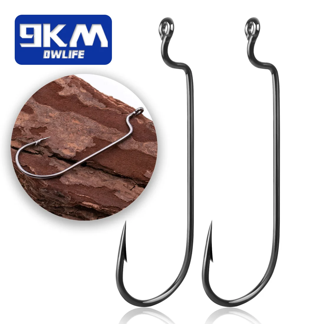 9KM Fishing Offset Worm Hooks 50~200Pcs High Carbon Steel EWG Hooks for Bass Fishing Worm Hooks Wide Gap Barbed Shank Saltwater