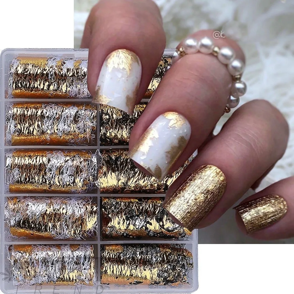 Fashion 10Roll/Box Nail Sticker Decals Gold Silver Floral Chameleon 3D Mesh Line 3D Nail Art Decorations for DIY Design