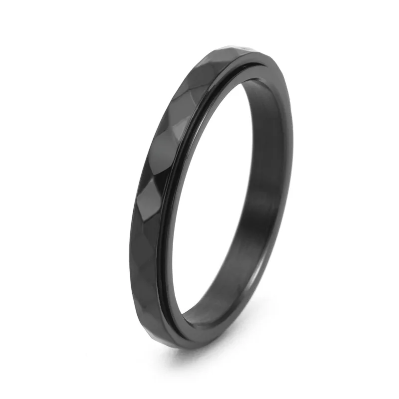 3 mm dünner, facettierter Spinner-Ring aus Edelstahl für Damen und Mädchen, Größe 5–12