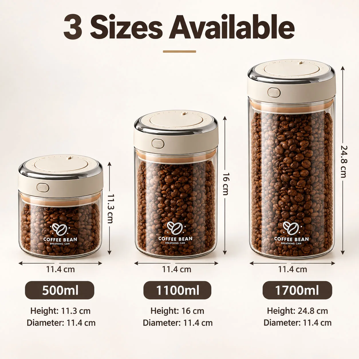 Vacuum Food Grade Coffee Bean Sealed Jar with Date Tracker and Waking Bean Valve Storage Containers for Grain, Snack, Sugar, Tea
