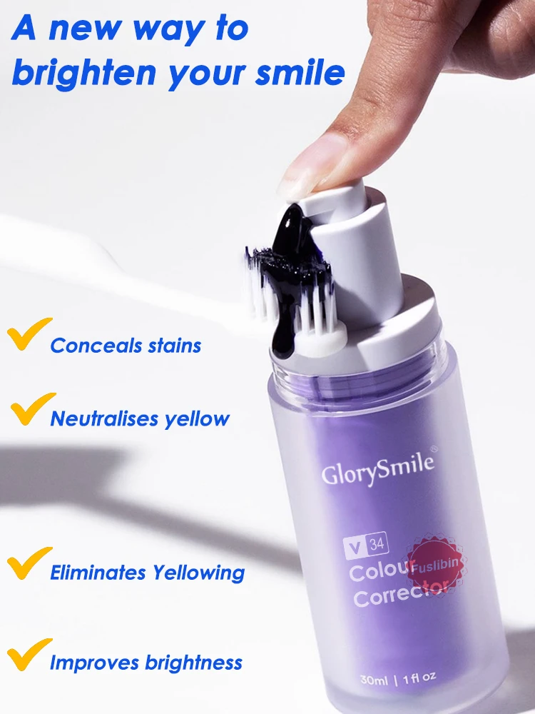 Glorysmile V34 Color Correcting Toothpaste, Tooth Stain Concealer, Teeth Whitening Booster, Purple Toothpaste Oral Care