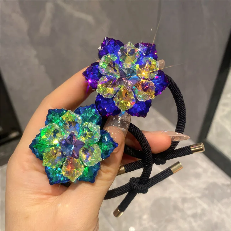 New Luxury Full Gem Stone Accessories Hair Ties Ponytail Holders Women Gifts Elastic Rubber Band Expensive Rhinestone Headdress