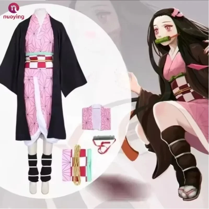 Damen Nezuko Anime Kimono-Outfit, Demon Slayer Cosplay-Kleidung für Halloween-Karnevalspartys