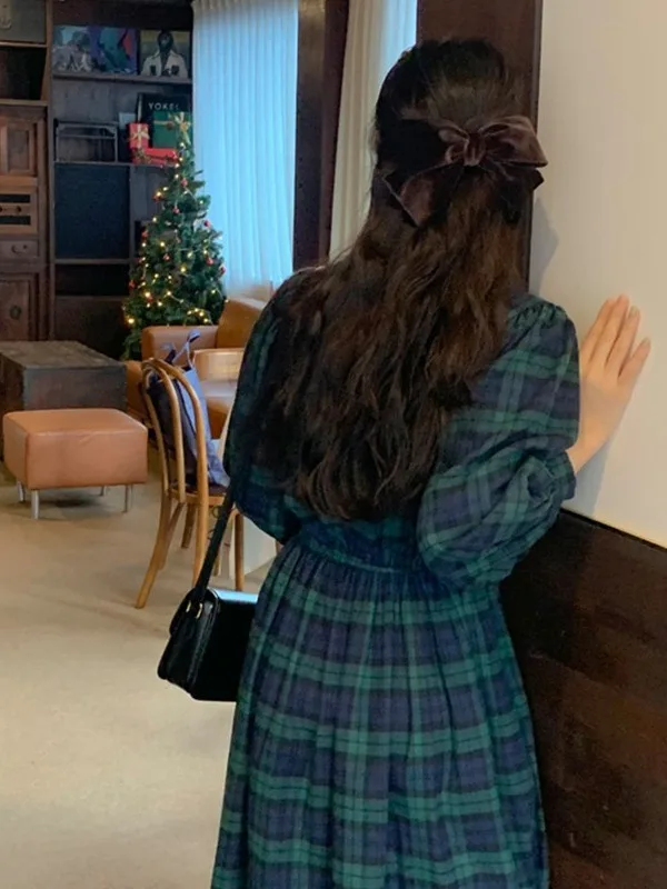 Início do outono xadrez longo sve feminino dr camada base coreano sle aosphere sensação faion ci commute dr