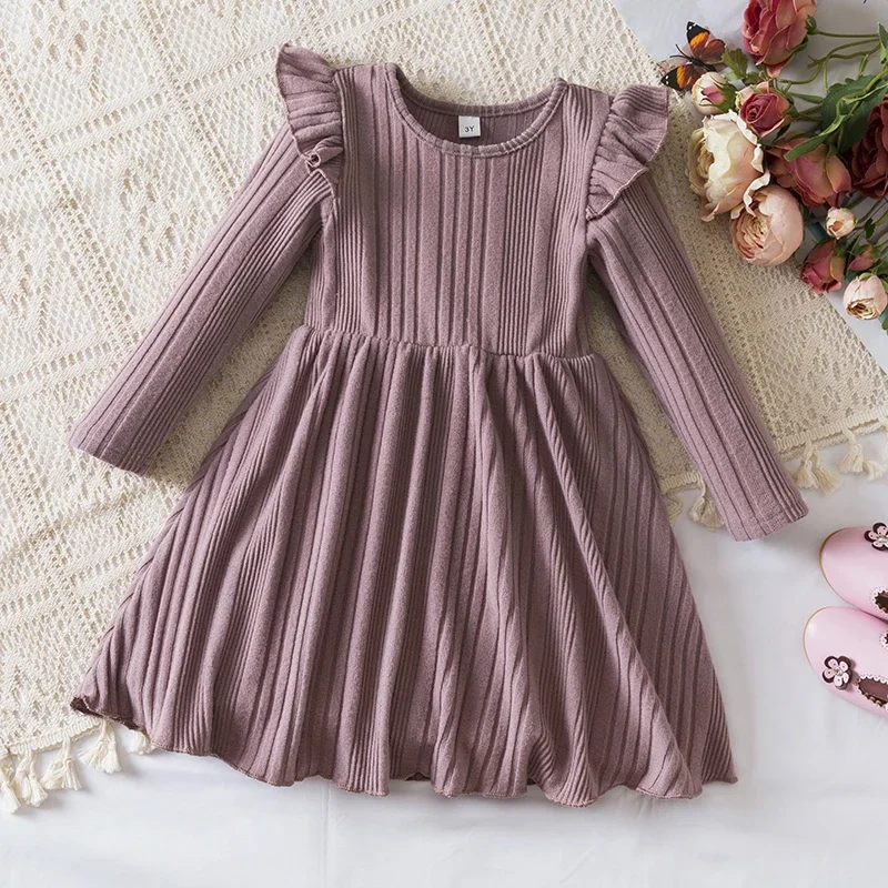 New Year Red Girl Knitting Rib Wool Long Sleeve Princess Dress Autumn Winter New Warm Sweater Dress Kid Christmas Casual Clothes