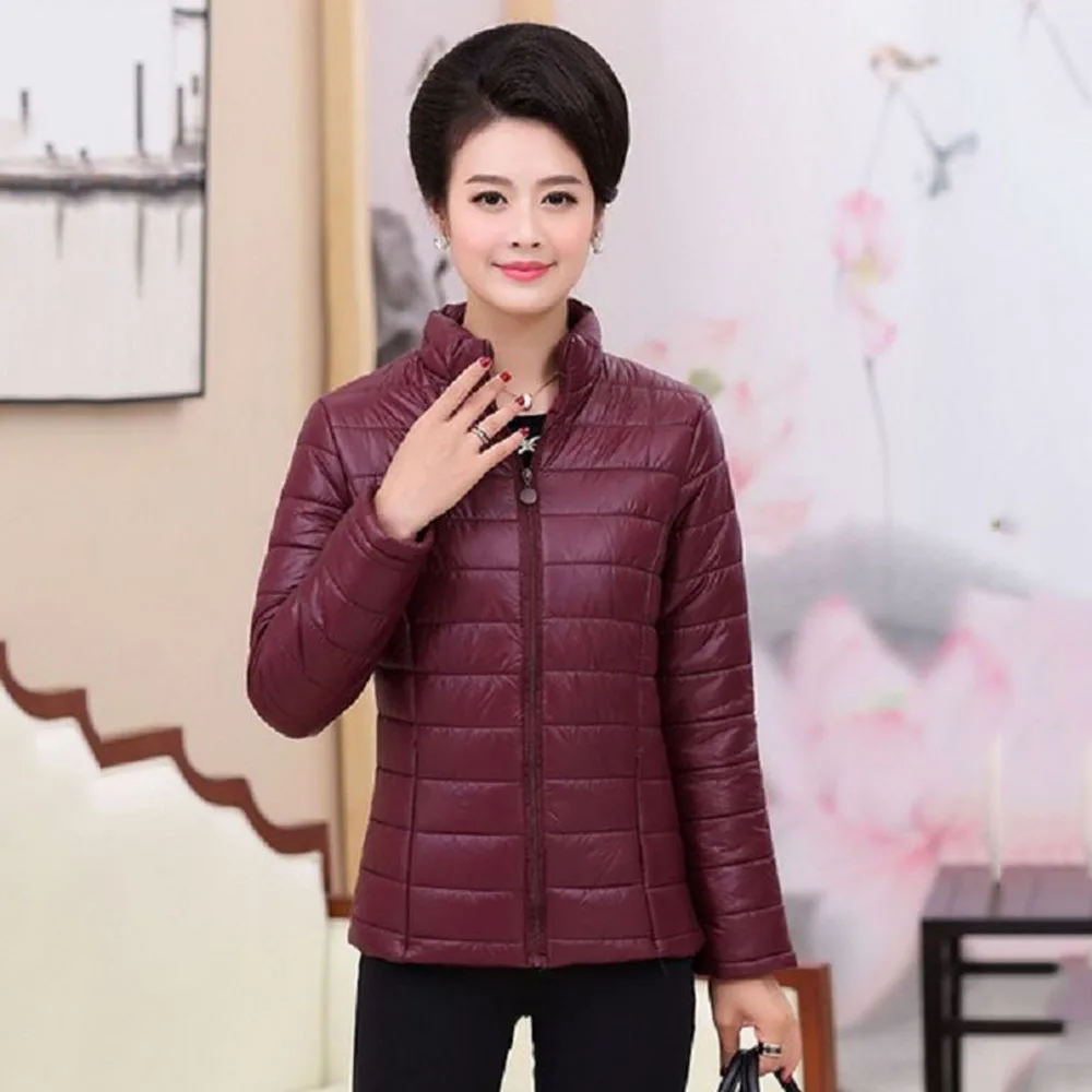 Middle-aged And Elderly Women\'s Thin  Jacket Short Down Cotton-padded Jacket Middle-aged Mother Winter Dress CCollar Slim Coat.