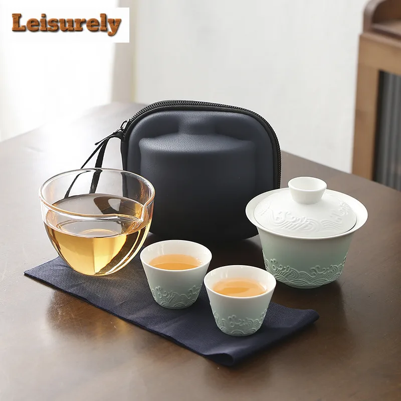 1 Bowl 2 Cups Zen Teapot And Tea Cup Set Kit Household Tea Making Travel Tea Set Outdoor Portable Bag Chinese Tea Set Supplies