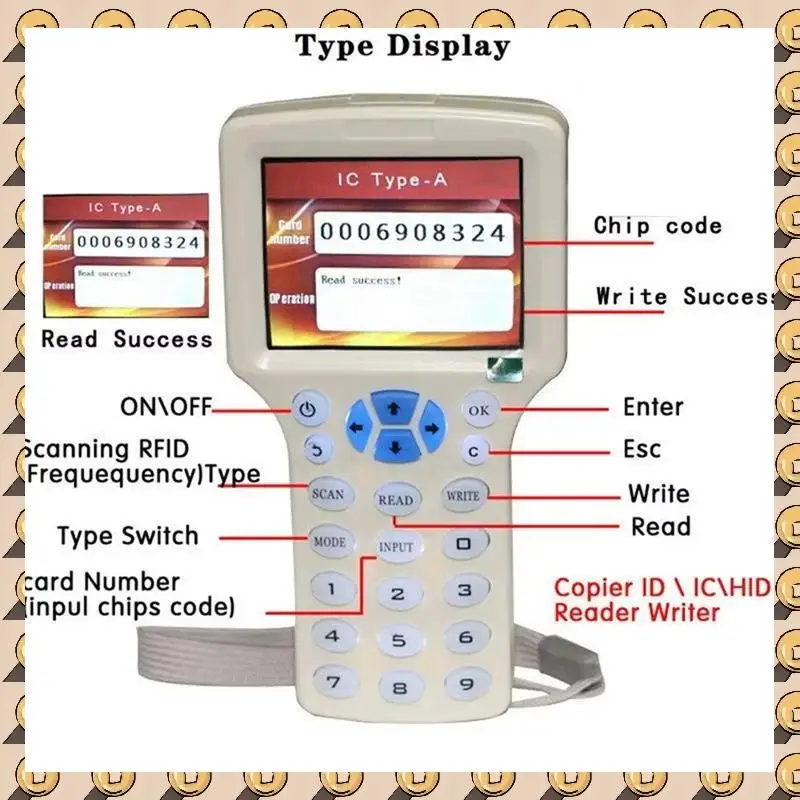 

A003 RFID NFC Smart Card Reader +5XCUID Keychain RFID Duplicator 125K 13.56Mhz IC/ID Key Writer RFID Programmer Key Replicator