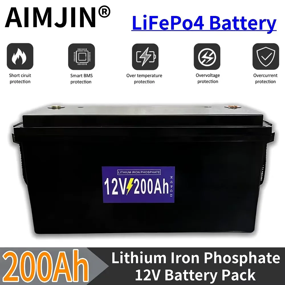 

200AH 12V LiFePo4 Battery Pack Built-in BMS Lithium Iron Phosphate Cells 5000 Cycles For RV Campers Golf Cart Solar