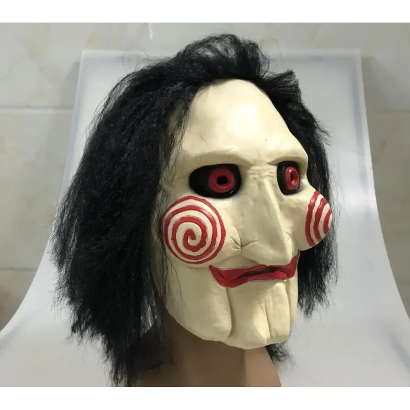 Movie Saw Chainsaw massacre Jigsaw Puppet Masks Latex Creepy Halloween Clown mask Scary prop unisex party cosplay supplies MS477