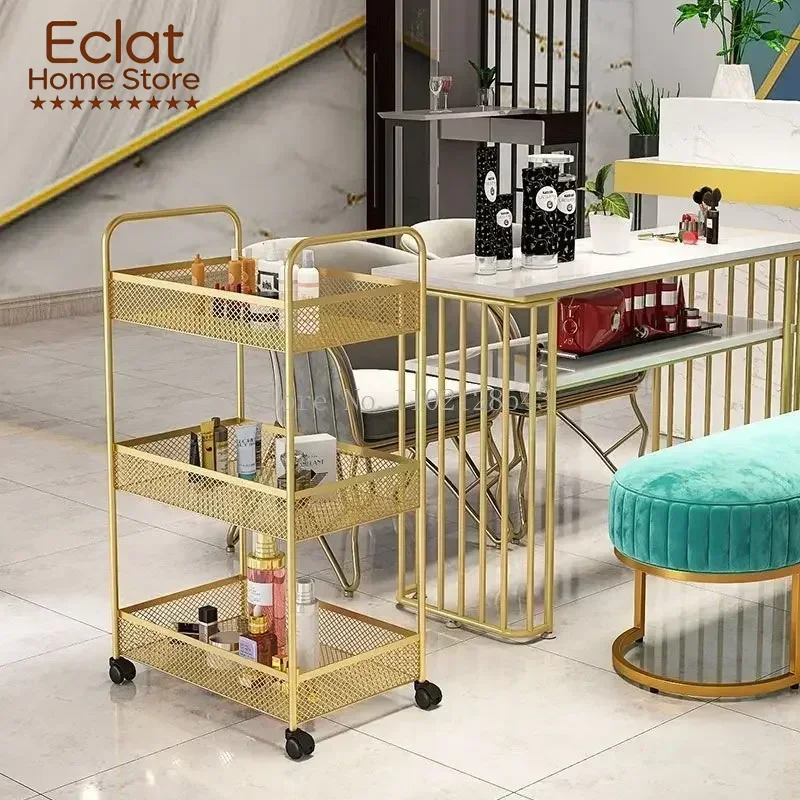 Beauty Cart Trolley Storage Rack Wheels Barbershop Nail Salon Special Tool Cart Snack Storage Rack Kitchen Roll
