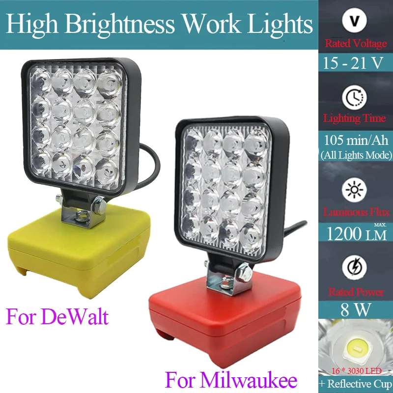 Led Light For Dewalt For Milwaukee 18V 20V Battery Portable Spotlight Cordless Outdoor Work Fishing Handheld Emergency Tool Lamp