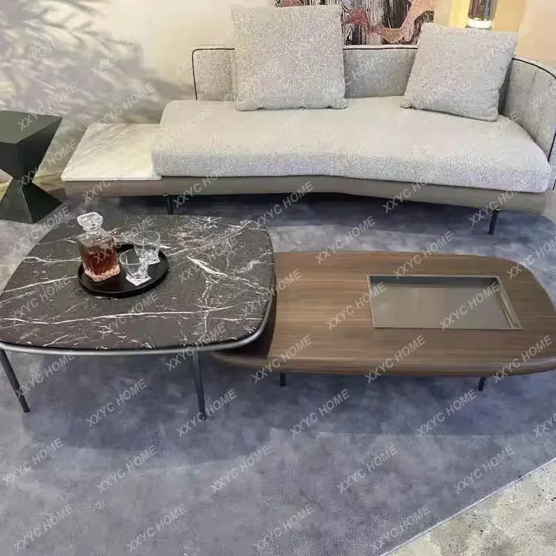 Hnew coffee table combination minimalist light luxury log walnut high sense