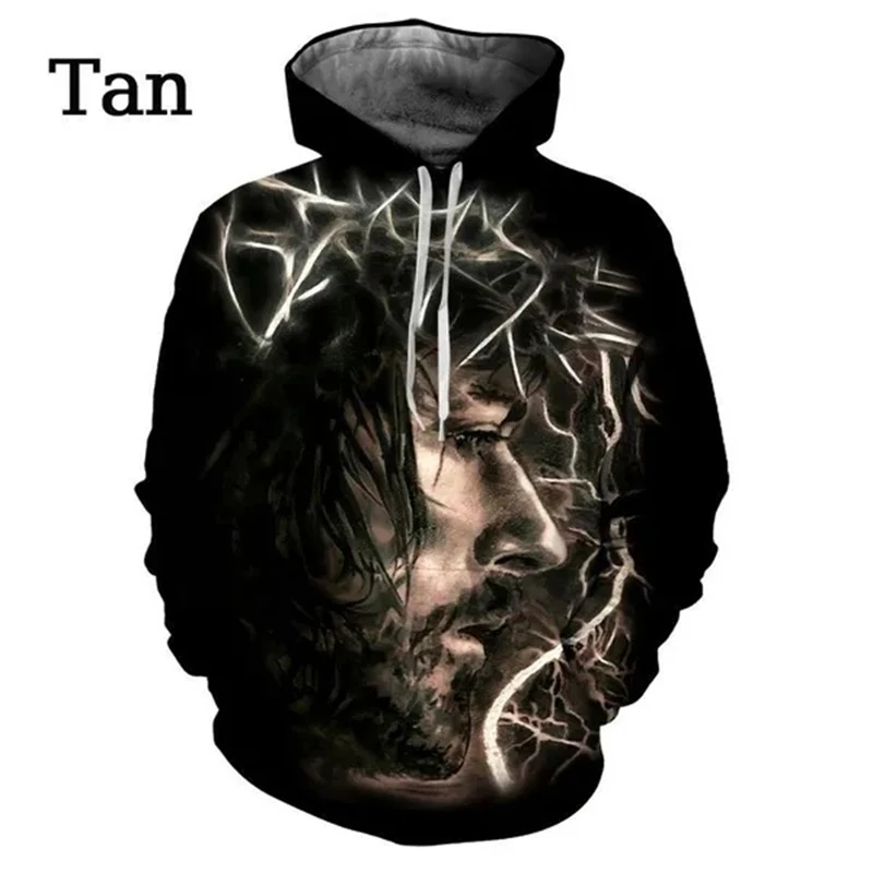 Christian Men Women Fashion Black Hoodies Cross Jesus 3d Printed Hooded Sweatshirt Unisex Fashion Long Sleeve Streetwear Tops