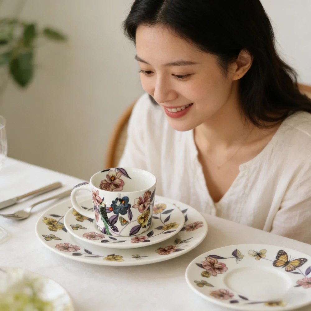 High-end Luxury Creative Ceramic Secret Garden Premium Coffee Cup for Home Use, Exquisite Gifts,with Floral and Bird Patterns