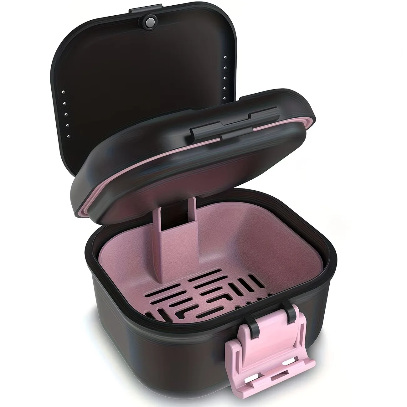1 Double-Layer Denture Storage Box with Drainage Basket, Denture Cleaning Box, Sealed Snap-On Denture Care Box, Portable Denture Storage Box, Double-Layer Denture Care Box with Drainage Basket, Leak-Proof Sealed Denture Cleaning and Storage Box, Double-Layer Denture Cleaning Box with Lid