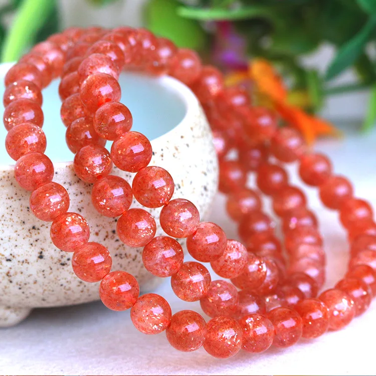 

Natural Orange Sunstone Gold Strawberry Quartz 3 Laps Bracelet Clear Round Beads 6mm Star Light Women Fashion Stone AAAAA