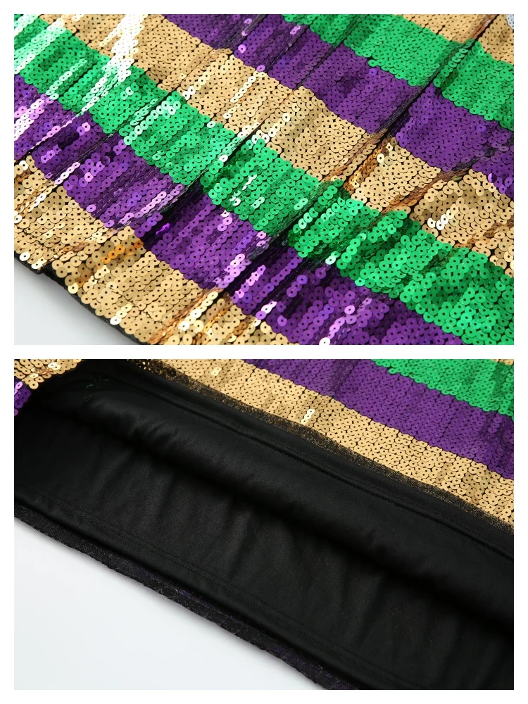 Robe t-shirt à paillettes reine de Mardi Gras, manches courtes, or, violet, vert, paillettes, robe de soirée pour femmes