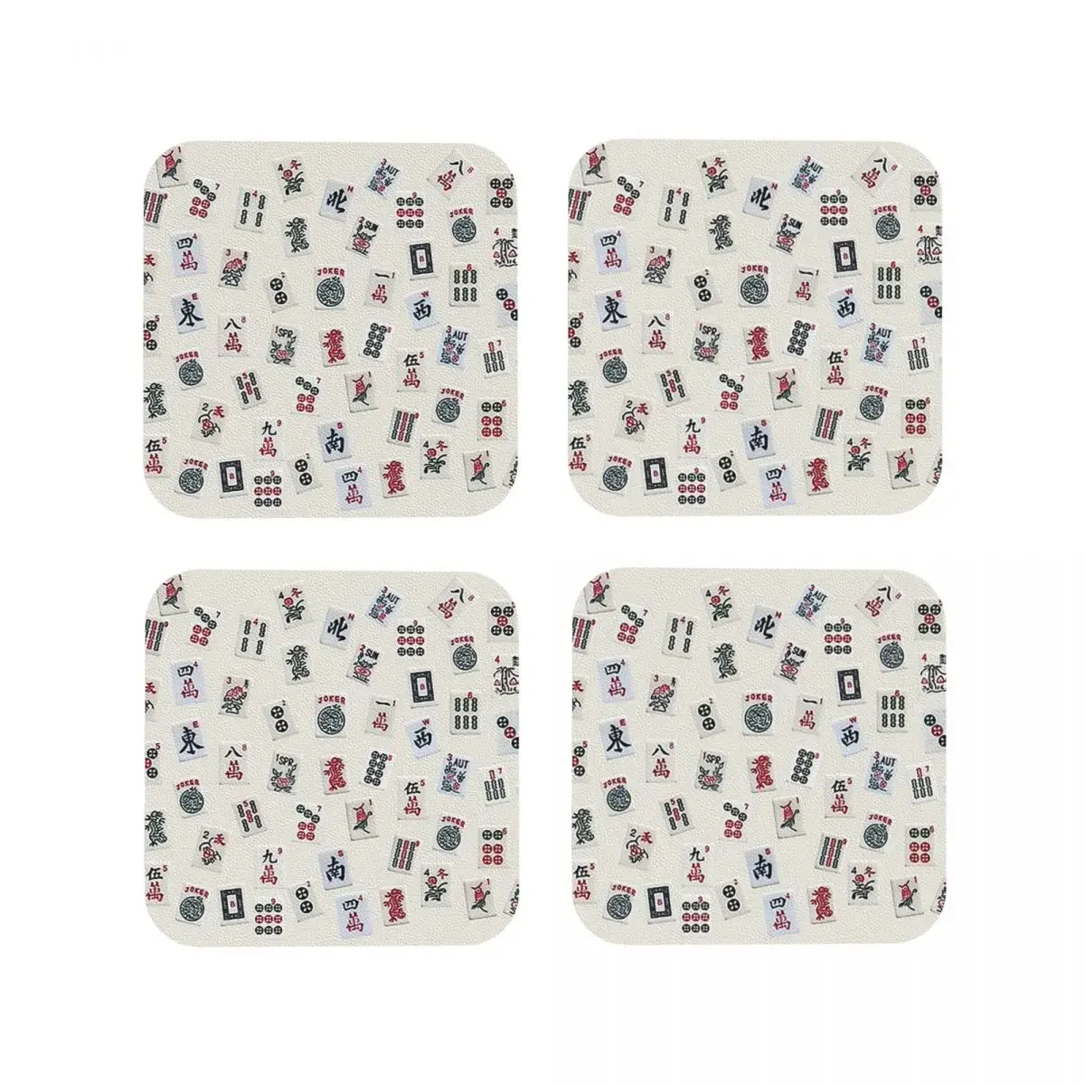 Mahjong Game Tiles Design Coasters Kitchen Placemats Waterproof Insulation Cup Coffee Mats For Home Tableware Pads Set of 4