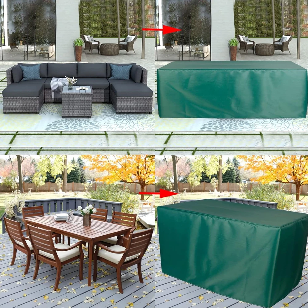420D Garden Furniture Covers Waterproof, Outdoor Rectangular Patio Covers Windproof Snow Proof Tear-Resistant Garden Table Cover