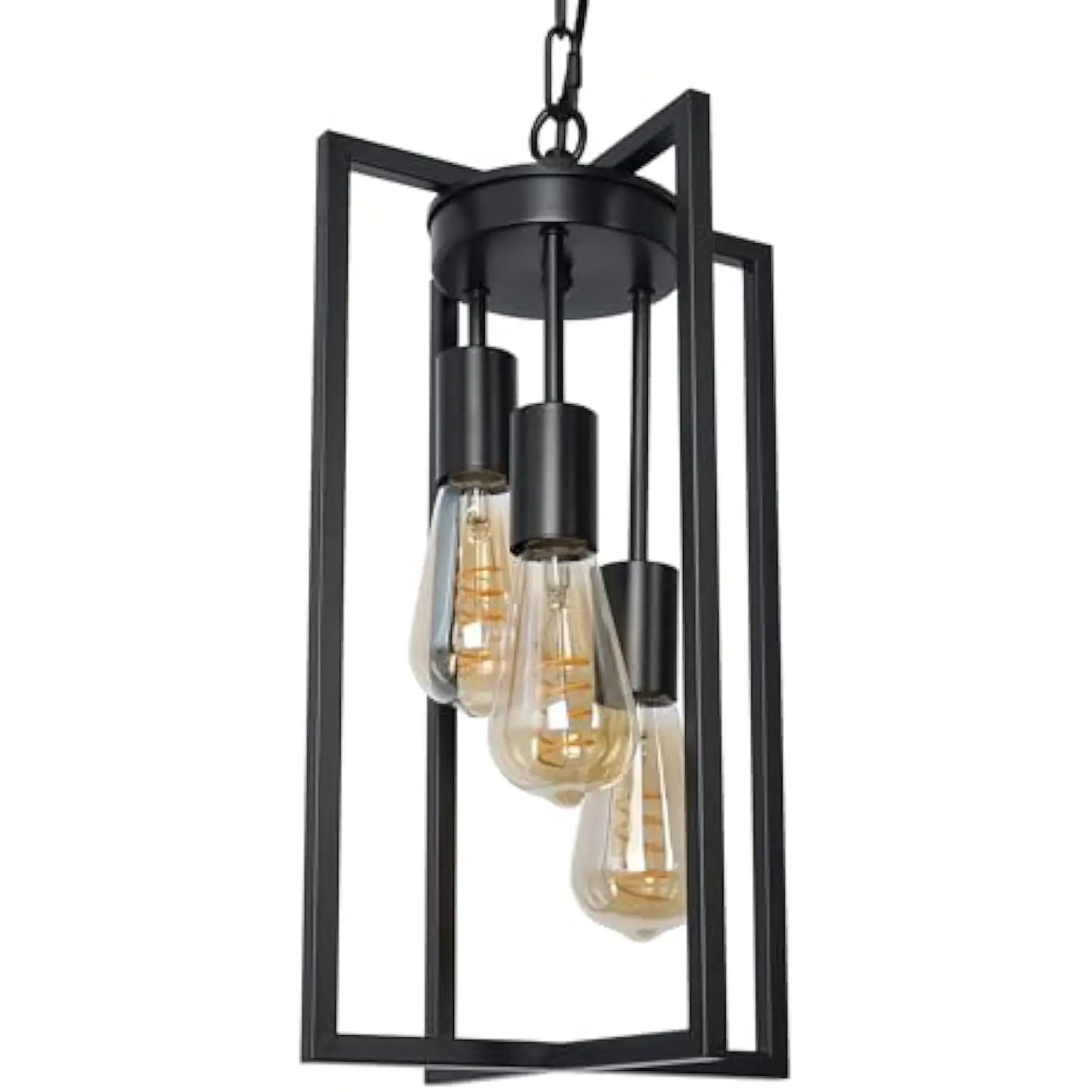 

Modern Black Industrial Farmhouse Pendant Lighting, Rectangle Metal Cage Chandelier Hanging Light Fixture for Kitchen Island, D